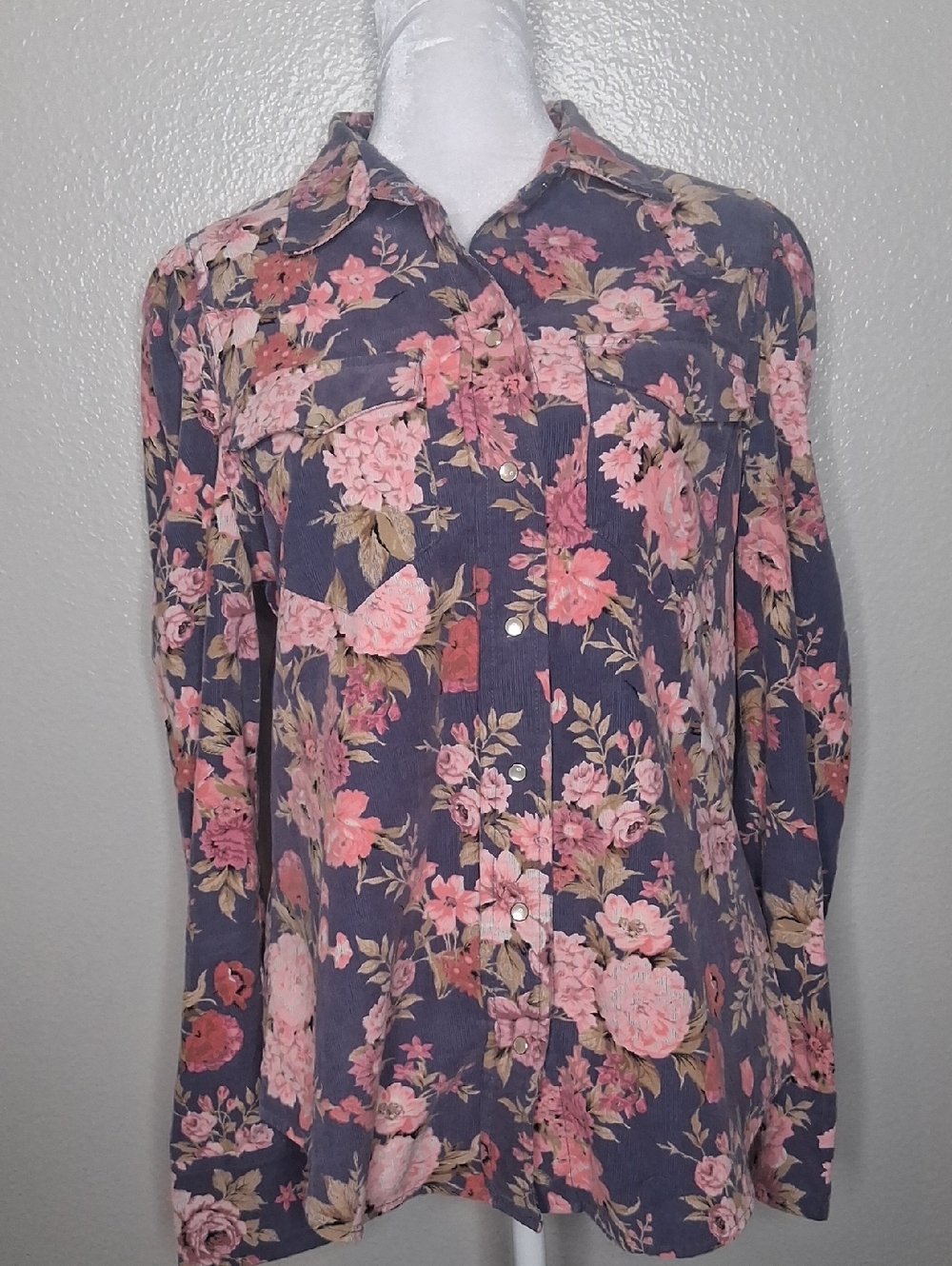 Dear John Pearl Snap Button Up Shirt Cottagecore Long Puff Sleeve Corduroy Sz M - Picture 2 of 13